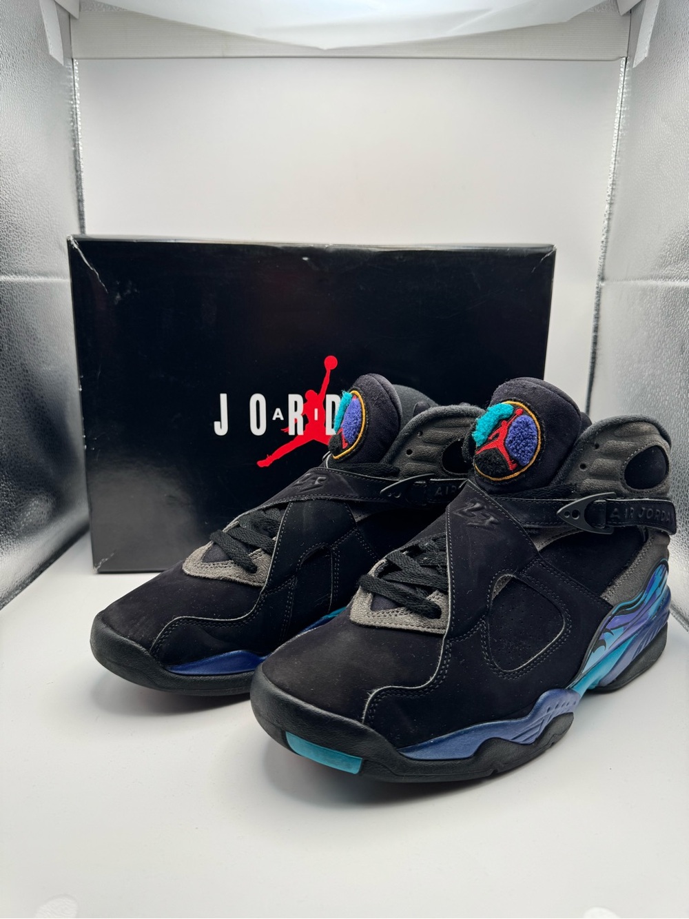 Nike Air Jordan 8 Retro Aqua 2015 Black Purple Blue Men’s Size 9.5 305381-025